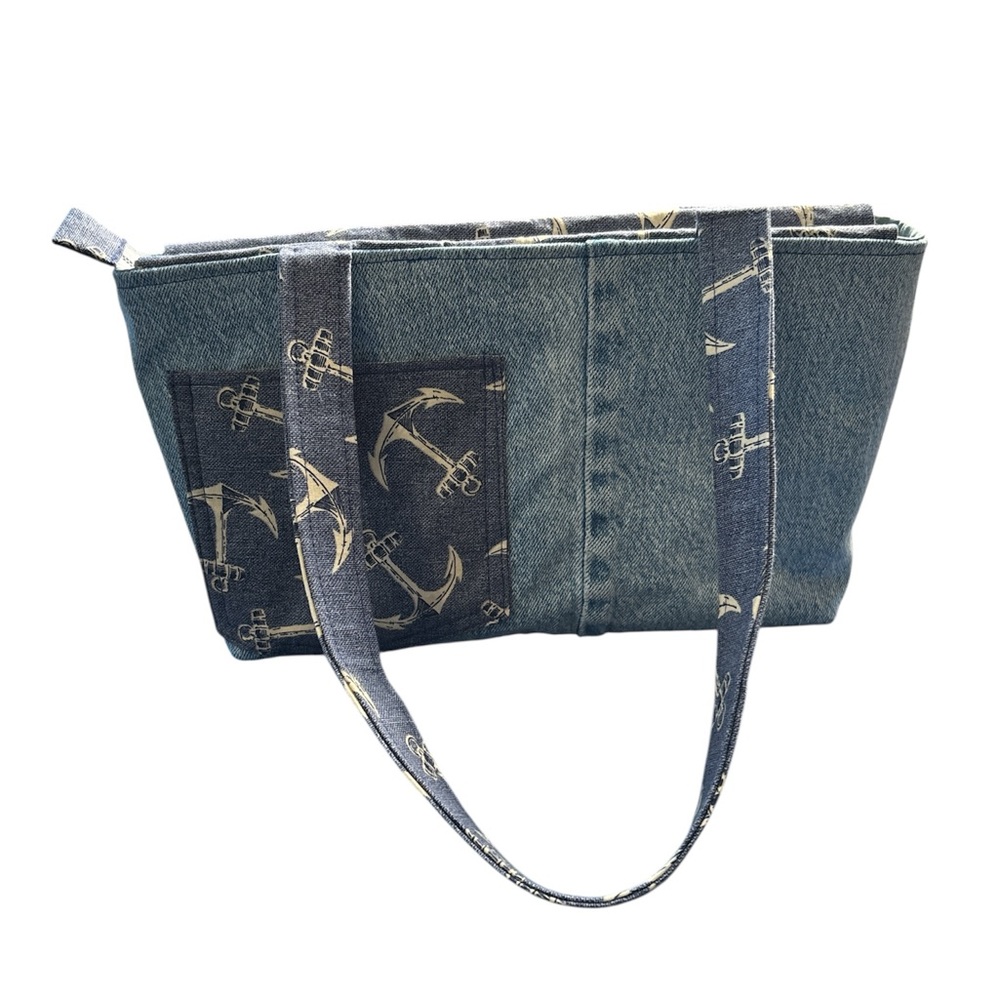 Handmade Recycled Jeans Denim Tote with Nautical Anchor Design